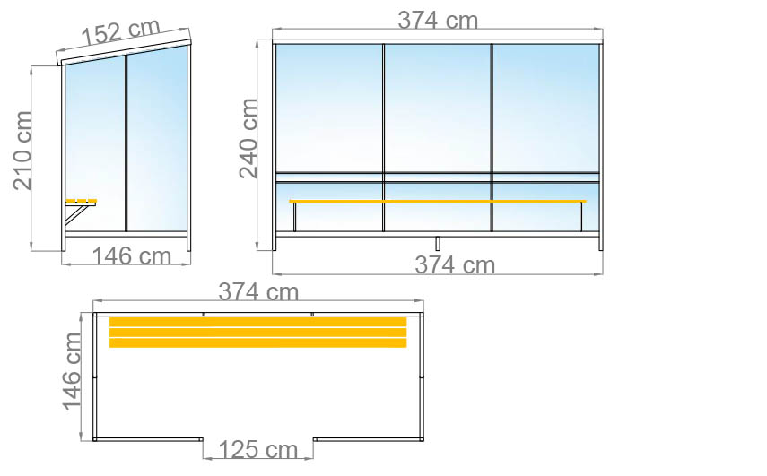 wymiary palarni PA17 o szerokości 374 cm